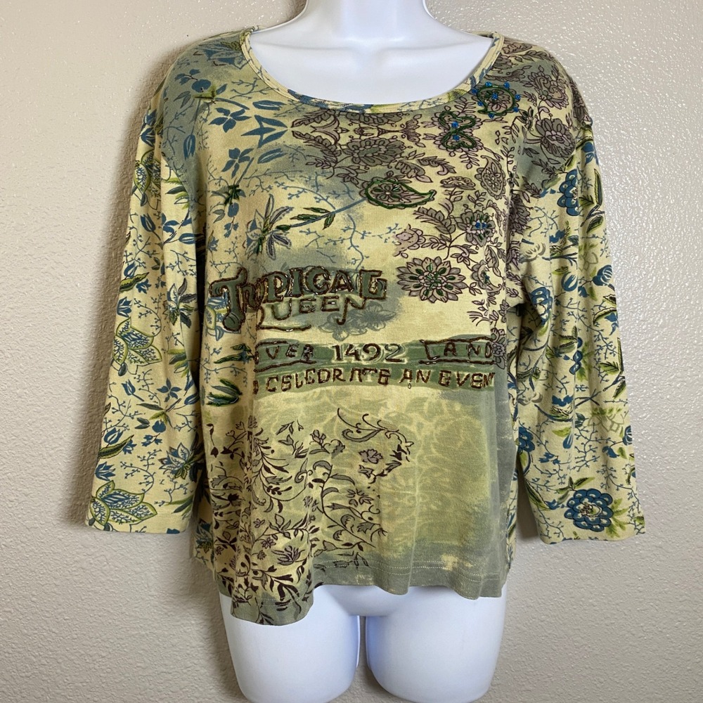 Y2K Fairy Top Large Fairycore Beaded Bohemian Boho 100% Cotton Tropical Queen